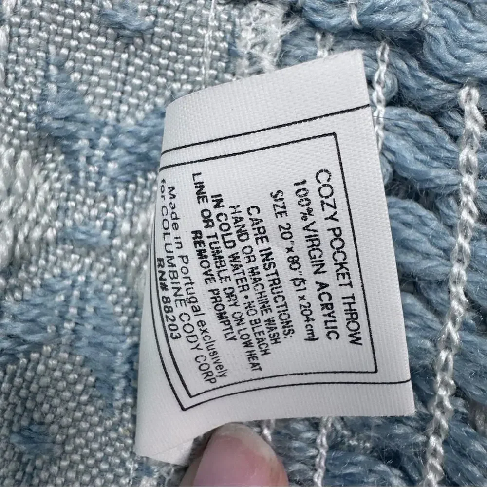 VIT Columbine Cody Pocket Throw Shawl Blue Blanket Scarf Fringe Wrap Cottagecore